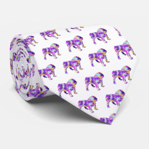 Gravata Cachorro Bulldog Inglês Silhouette Purple White Ne