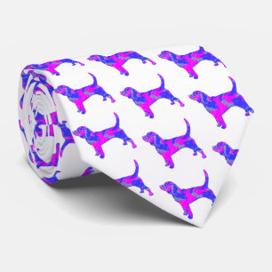 Gravata Cachorro Cachorro Rosa e Silhueta Azul Branco
