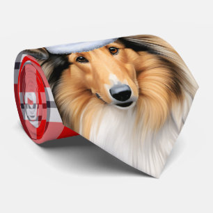 Gravata Cachorro Collie Vermelho e Xadrez Branca Natal