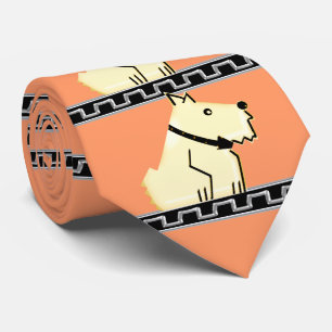 Gravata Cachorro de Arte, Preto+Prata Grego+Salmão Bg