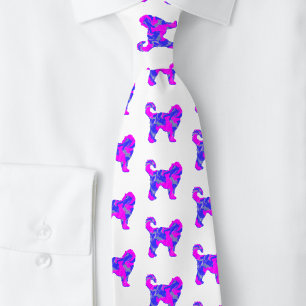 Gravata Cachorro de Cockapoo Silhueta Rosa e Abstrato Azul