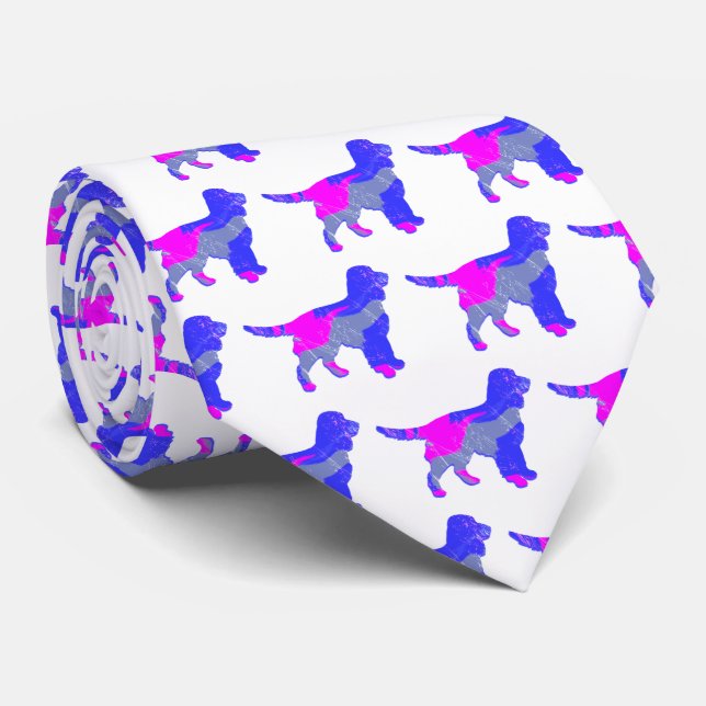Gravata Cachorro Espanhol Rosa e Pescoço Branco Azul Escur (Rolled)