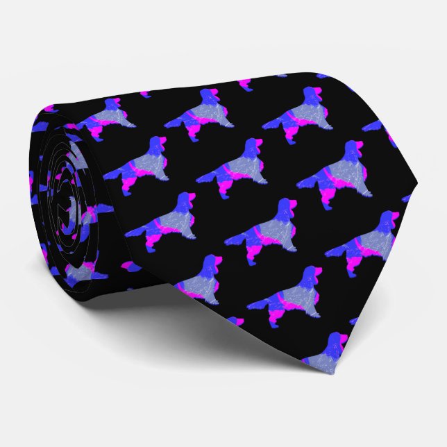 Gravata Cachorro Espanhol Springer Rosa e Pescoço Negro Az (Rolled)
