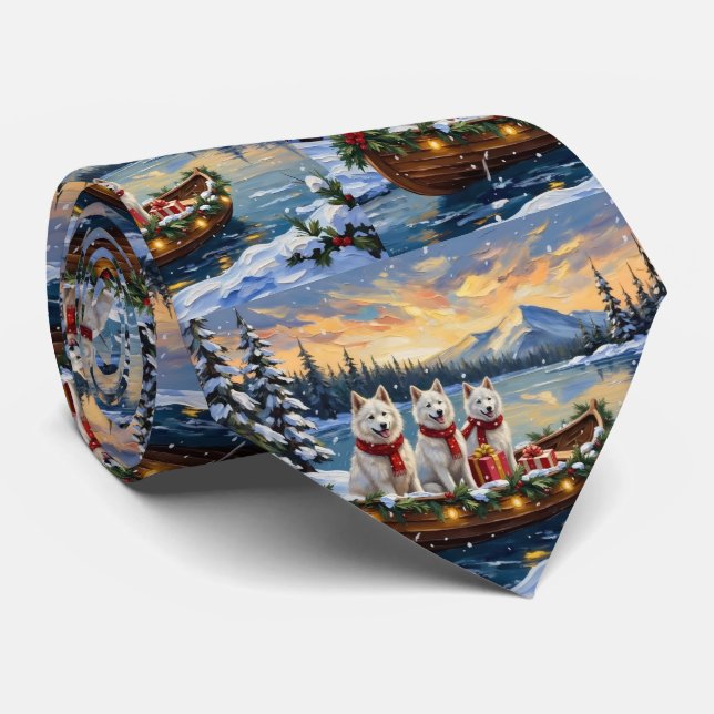 Gravata Cachorro Esquimó Americano Branco Natal Barco Feri (Rolled)