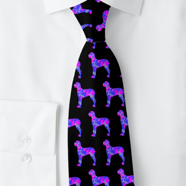 Gravata Cachorro-Grande Cachorro-Rosa-Rosa-Silhueta-Rosa-P (Great Dane black tie with pink and blue silhouette )
