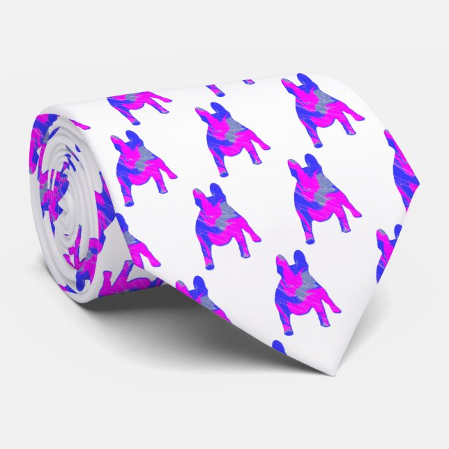 Gravata Cachorro-grande francês Cachorro-branco-rosado-azu (Rolled)