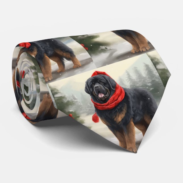 Gravata Cachorro Mastiff Tibetano no Natal da neve (Rolled)