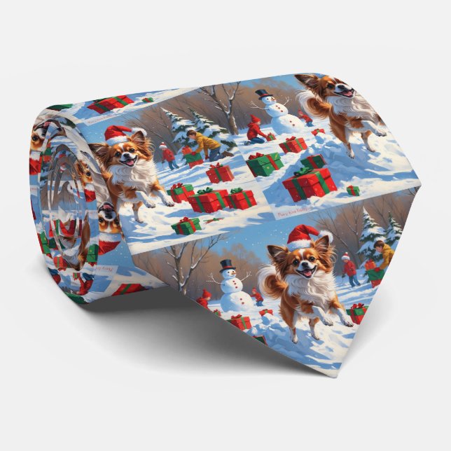 Gravata Cachorro Papillon Correndo na Neve com Chapéu de N (Rolled)