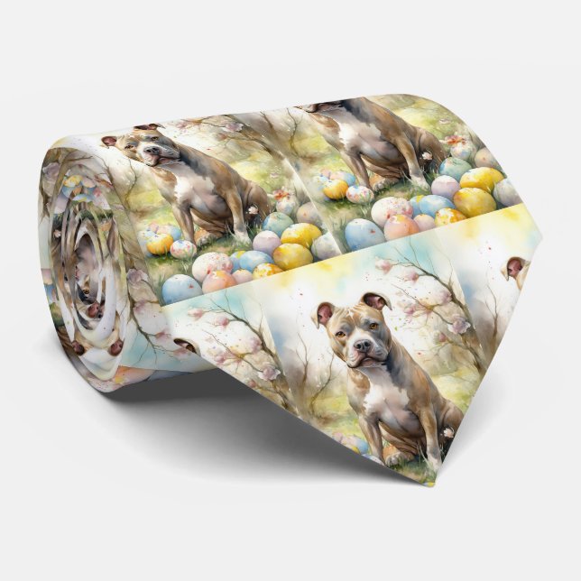 Gravata Cachorro Pitbull com Ovos de Páscoa Feriado (Rolled)