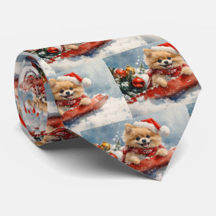 Gravata Cachorro Pomerânia no Trenó Deixe Nevar Natal