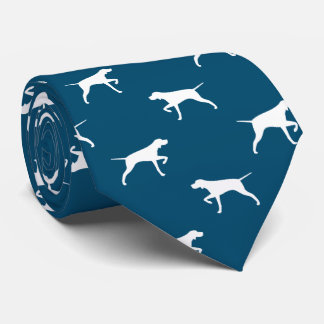 Gravata Cachorro Ponteiro Silhuettes Padrão Azul e Branco