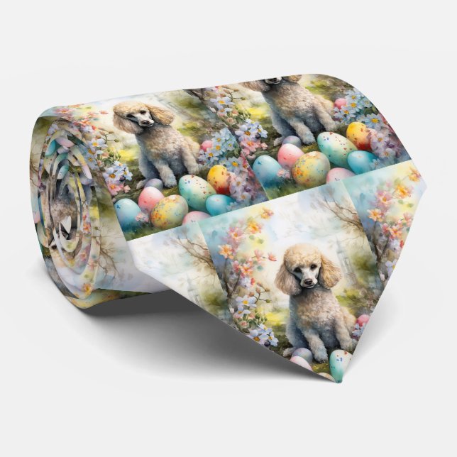 Gravata Cachorro Poodle com Ovos de Páscoa Feriado (Rolled)