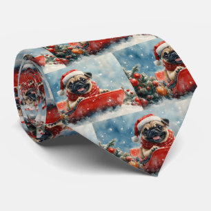 Gravata Cachorro Pug em Trenó Deixe Nevar Natal