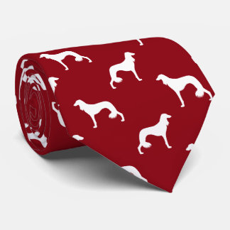 Gravata Cachorro Saluki Silhouettes Padrão Vermelho e Bran