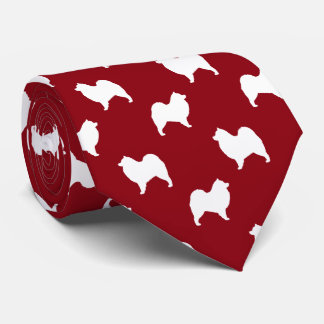 Gravata Cachorro Samoyed Silhouettes Padrão Vermelho e Bra