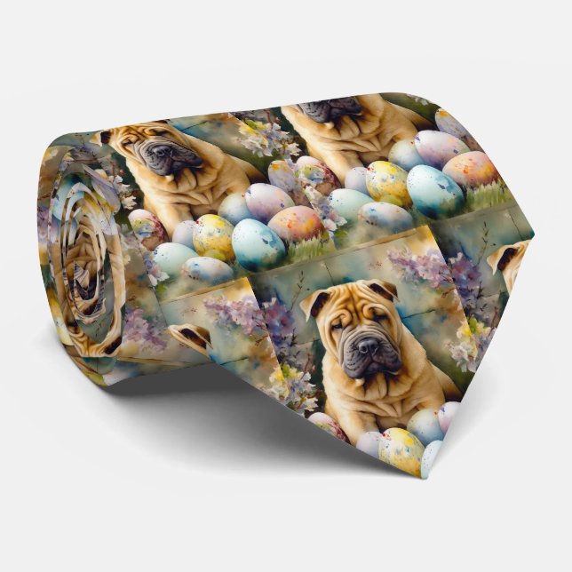 Gravata Cachorro Shar Pei com Feriado de Ovos de Páscoa (Rolled)