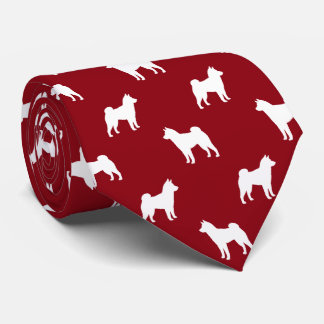 Gravata Cachorro Shiba Inu Silhouettes Padrão Vermelho e B