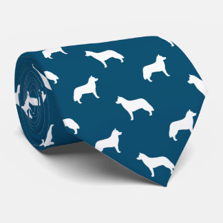 Gravata Cachorro Siberiano Silhouettes Azul Padrão