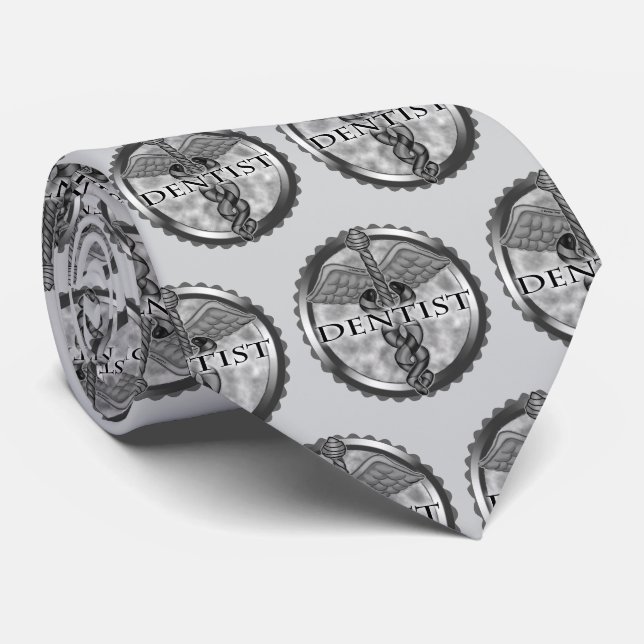Gravata Caduceu de Dentista Prata (Rolled)