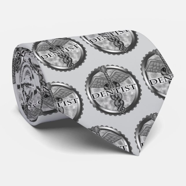 Gravata Caduceu de Dentista Prateado (Rolled)