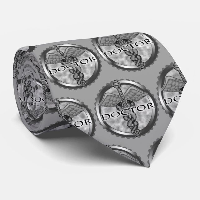 Gravata Caduceu de Médico Prata (Rolled)