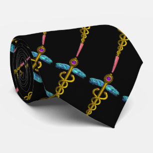 Gravata CADUCEUS DOURADO, preto do DOUTOR MÉDICO SÍMBOLO