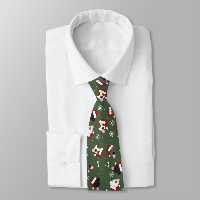 Gravata Cães de Papai Noel no Verde (Amarrado)