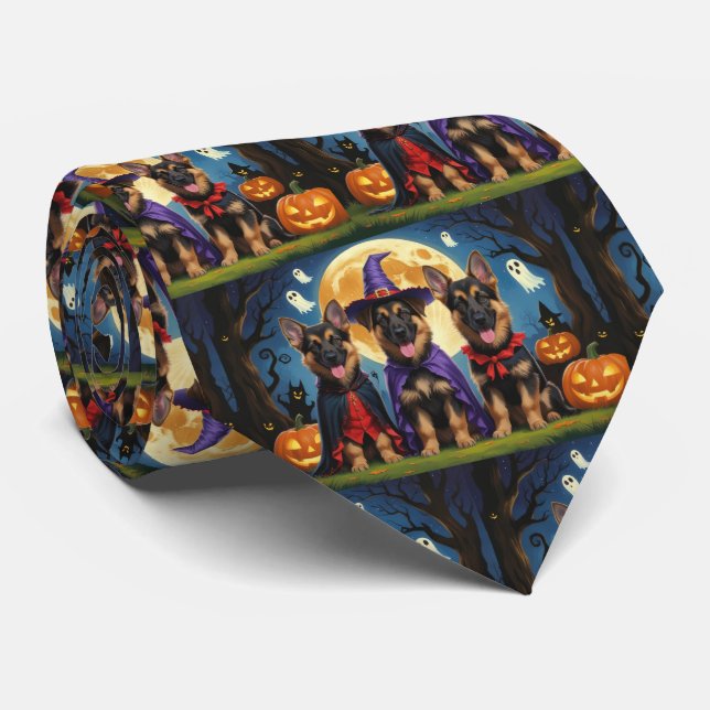 Gravata Cães german shepherd Pumpkin Halloween Engraçado (Rolled)