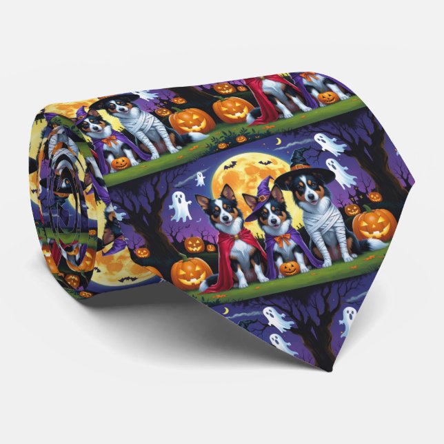Gravata Cães Kelpies Australianos Pumpkin Halloween Engraç (Rolled)