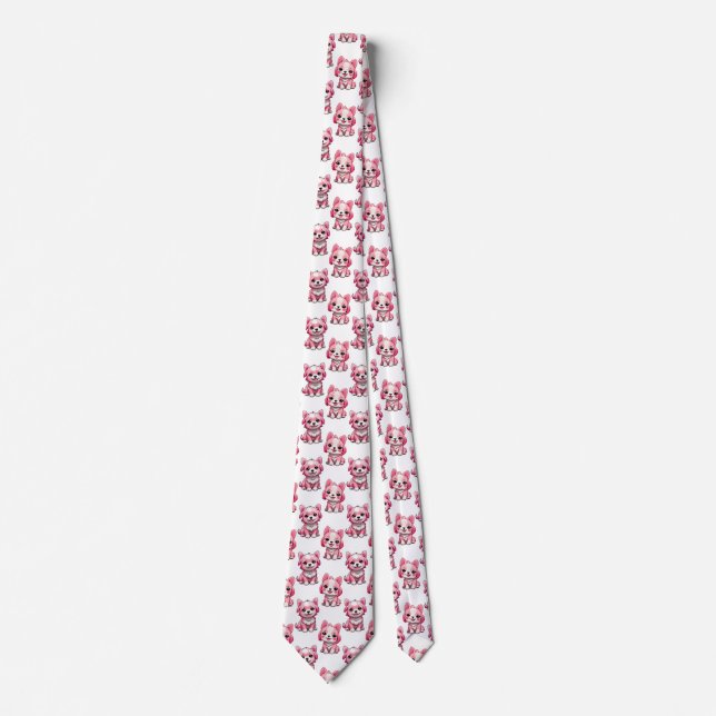 Gravata Cães Rosa Fofos - Branco  (Frente)