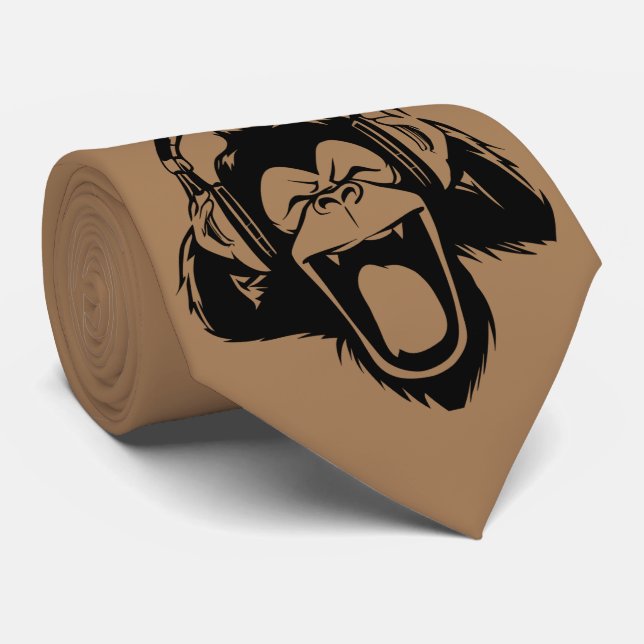 Gravata Café Brown Ape Saindo Com Fones de ouvido (Rolled)