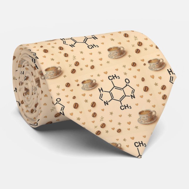 Gravata Caffeine Molecule & Coffee Pattern Necktie  (Rolled)