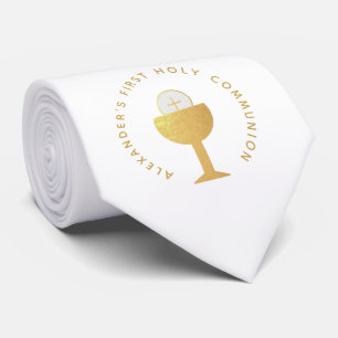 Gravata Cálice de Faux Ouro Branco da Primeira Comunhão Eu