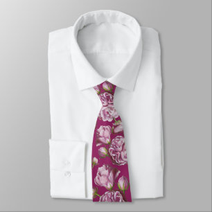 Gravata Camellia Rosa Garden Flowers Neck Tie