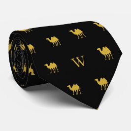 Gravata Camelo Dourado Monograma de Humpday em Preto