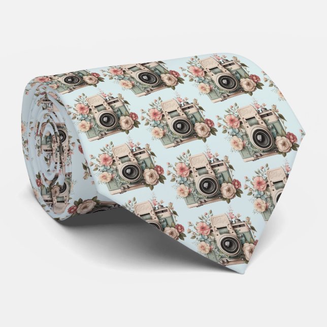 Gravata Camera with Flowers Retro Pastel Image Pattern (Rolled)