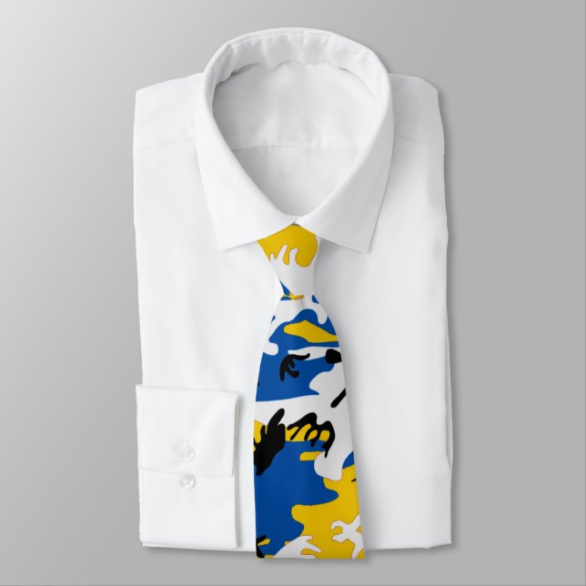 Gravata Camo azul e amarelo (Amarrado)