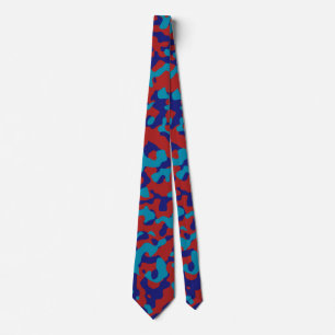 Gravata Camo vermelho profundo em azul escuro e ciano bril