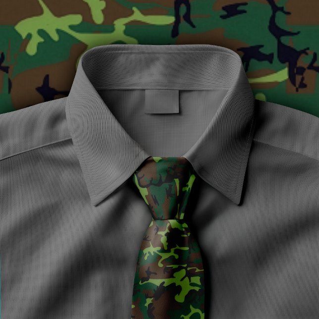 Gravata Camouflage Necktie (Green camo necktie on a dark grey necktie.)