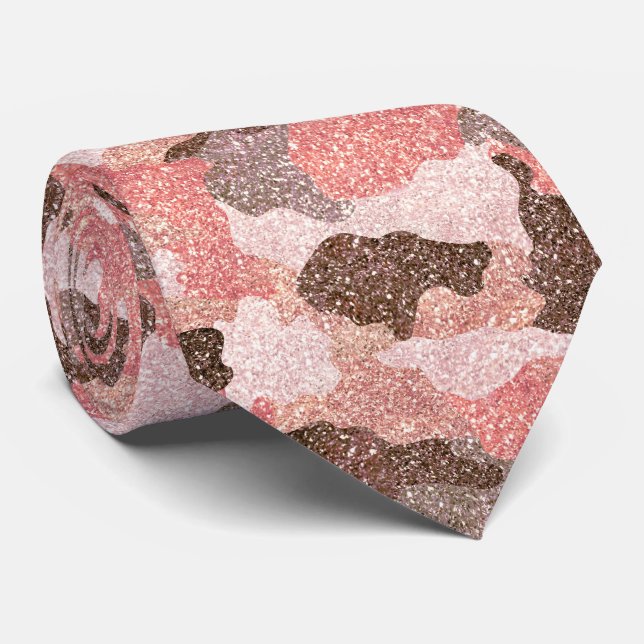 Gravata Camouflage Rosa Dourado Camo Glitter Glam Monogram (Rolled)