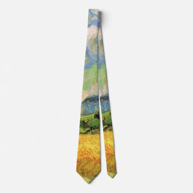 Gravata Campo de trigo com ciprestes de Van Gogh em Haute  (Frente)