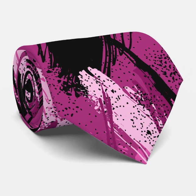 Gravata Camuflada Rosa Fúcsia Preta (Rolled)