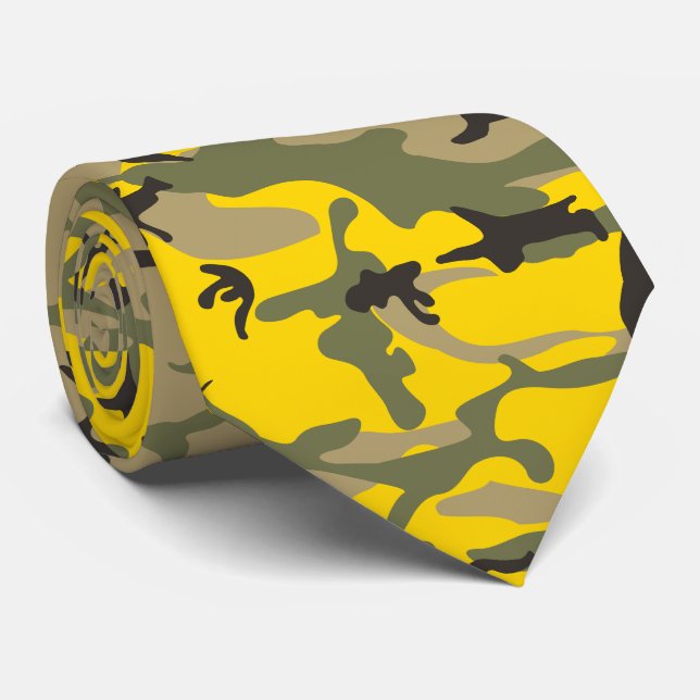 Gravata Camuflagem Amarela e Verde, Militar, Exército (Rolled)