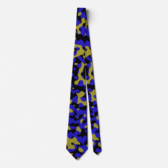 Gravata Camuflagem Azul em Dourado e Preto (Frente)