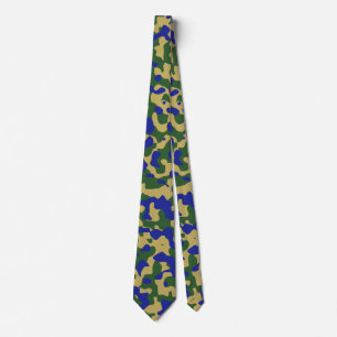 Gravata Camuflagem Azul em Khaki e Floresta Verde