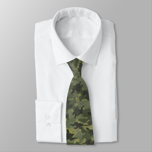 Gravata Camuflagem Militar Grunge Green Camo Mens Tie (Amarrado)