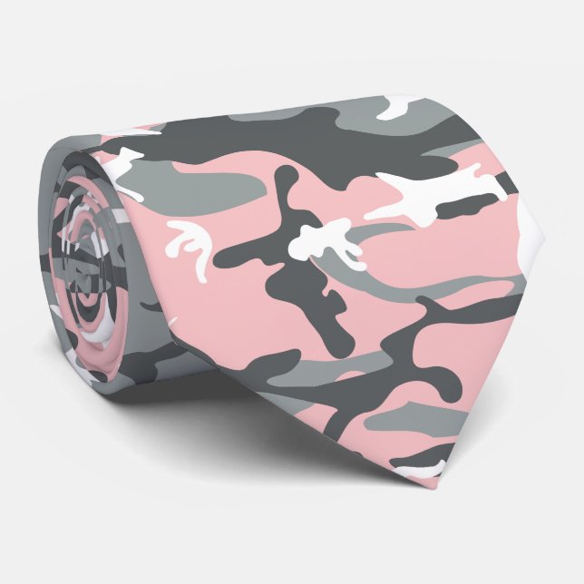 Gravata Camuflagem rosa e Cinza, Militar, Exército (Rolled)