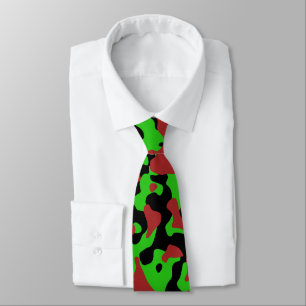 Gravata Camuflagem Verde Vibrante, Vermelho Negrito e Pret