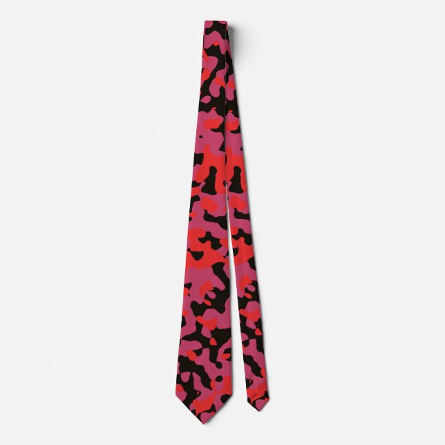 Gravata Camuflagem Vermelha em Preto e Roxo (Frente)
