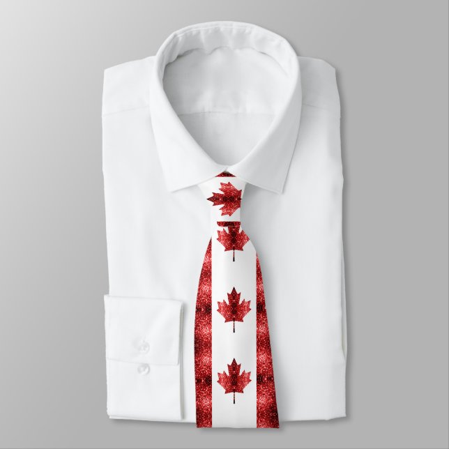 Gravata Canada flag red sparkles pattern (Amarrado)